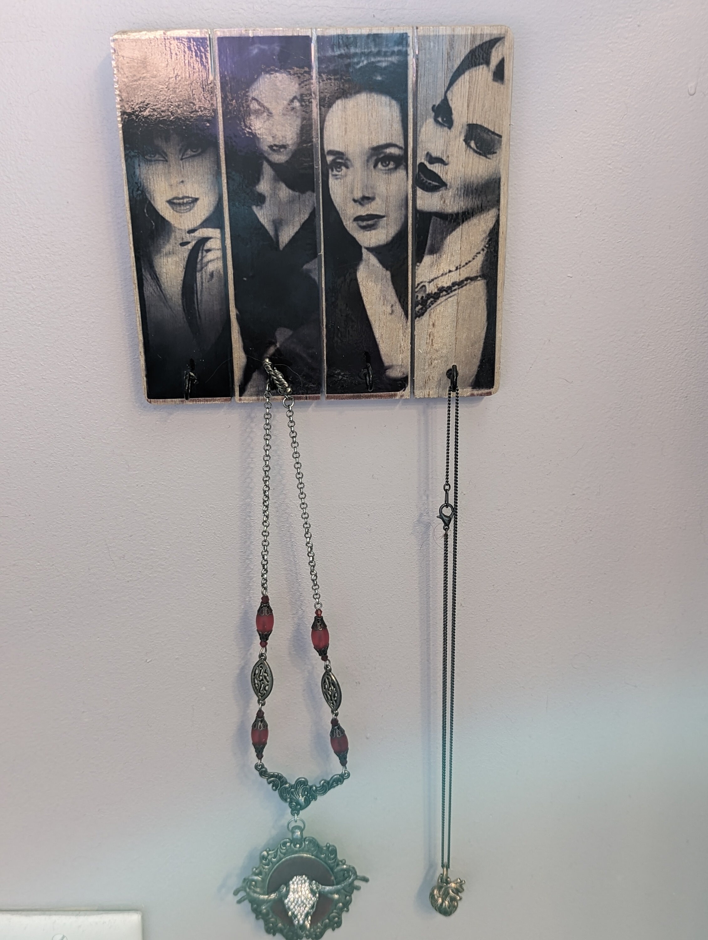Women of Horror Printed Wooden Square Necklace Key Holder Black and ...