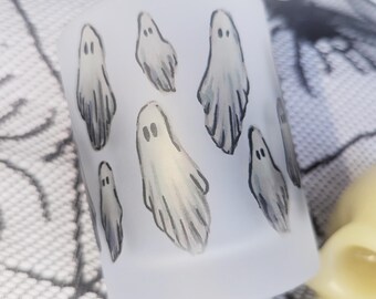 Painted Ghosts Frosted Whiskey Glass 8 oz ~Barware ~Spooky Drinkware ~Ghost Gift