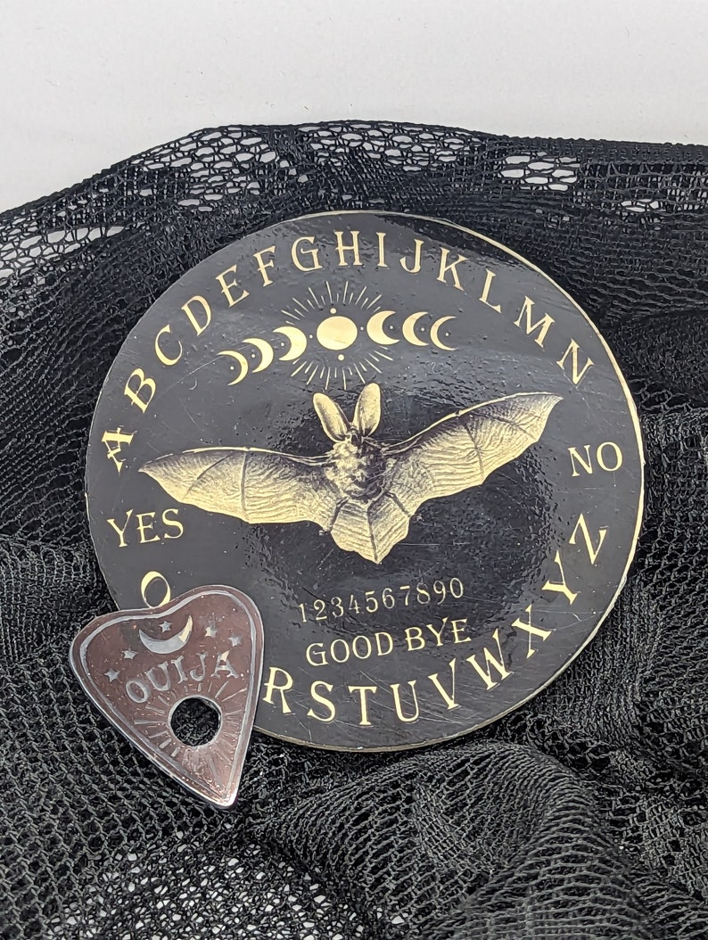 Miniature Black Bat Ouija Spirit Board Design 3 3/4 inches Round Blythe Doll Accessory Halloween Gift image 1