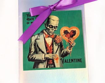 Spooky Valentines Day Handmade Art Card ~ Gothic Wedding ~ Gothic wall art ~ Printed Wood ~ Blank Inside