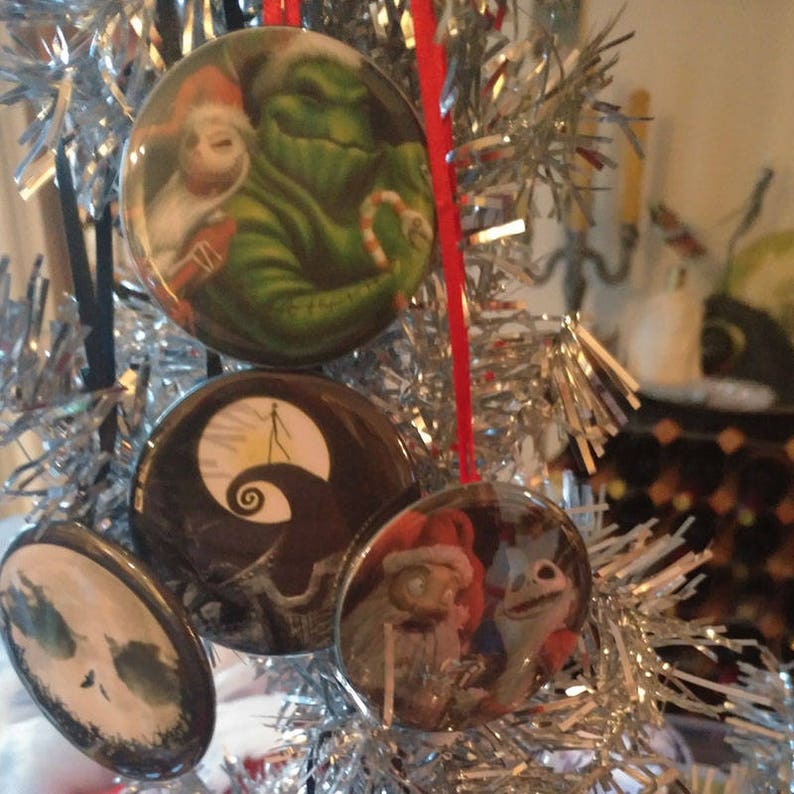 Nightmare Before Christmas Set of 5 Button Back Christmas Ornaments