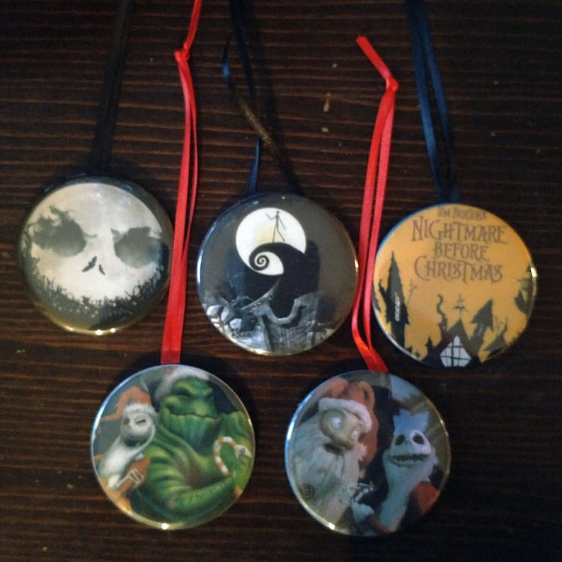 Nightmare Before Christmas Set of 5 Button Back Christmas Ornaments