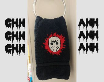 Friday the 13th Killer Embroidered Hand Towel ~Dark Decor, Halloween, Jason, Bathroom Towel