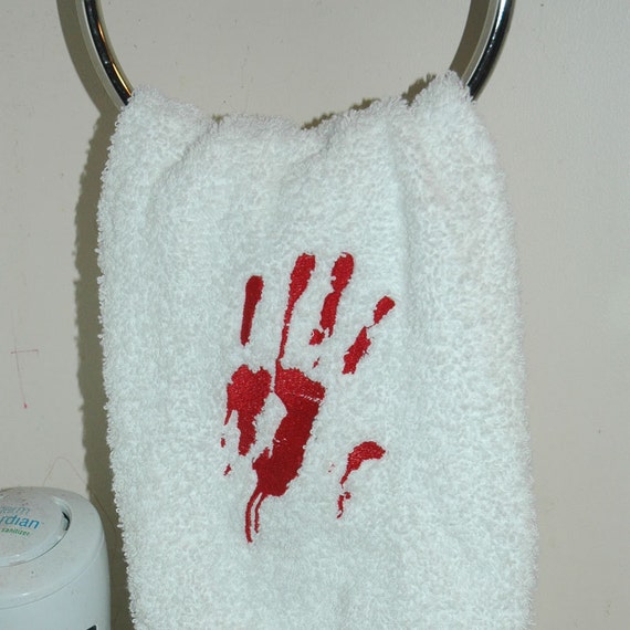 Hand Towel Embroidered Bathroom Towel Cloth Set Halloween BLOODY HANDPRINT Hand Towel Embroidered Bathroom Towel Cloth Set Halloween BLOODY HANDPRINT