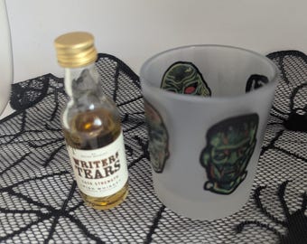 Classic Monster Creepy Tiki 8 ounce Frosted Glass ~ Whiskey gift ~ Handmade gift ~ Cocktail barware ~ Halloween decor