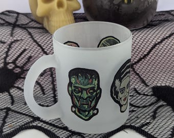 Classic Monster Frosted 11 ounce Coffee Mug ~Halloween decor ~ Handmade gift ~ Hand drawn art