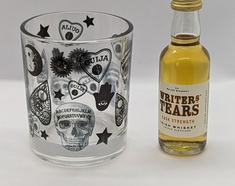 Spirit Board Ouija Design printed Whiskey Glass 8 oz Horror  Gift Spooky Decor Cocktail glass Creepy Tiki