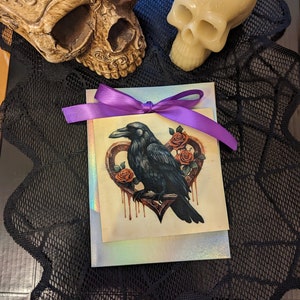Spooky Valentines Day Handmade Art Card ~ Raven Heart ~ Mariage gothique ~ Art mural gothique ~ Bois imprimé ~ Vide à l’intérieur