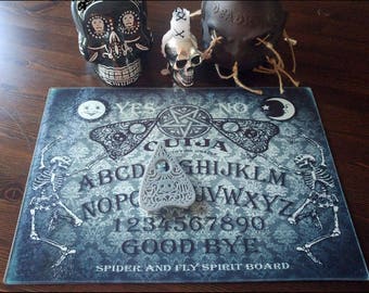 Ouija Spirit Board Planche à découper grande taille Squelette noir et blanc ~ Décor sombre