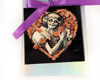 Spooky Valentines Day Handmade Art Card ~ Gothic Wedding ~ Gothic wall art ~ Printed Wood ~ Blank Inside