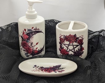 Witchy Pagan Bathroom Decor 3 Piece Ceramic Bathroom Set Gothic Housewares