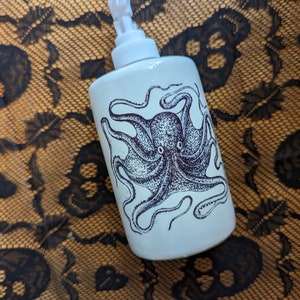 Octopus Ceramic Soap Dispenser vintage illustration Victorian Decor  Nautical Theme Dark Decor Houswares