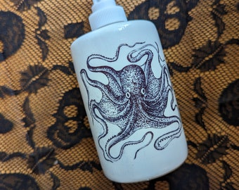 Octopus Ceramic Soap Dispenser vintage illustration Victorian Decor  Nautical Theme Dark Decor Houswares