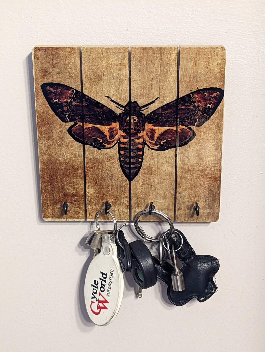 Moth Key Racks Deaths Head Moth Printed Wood Key Jewelry Holder Wall Plaque , Gothic ...