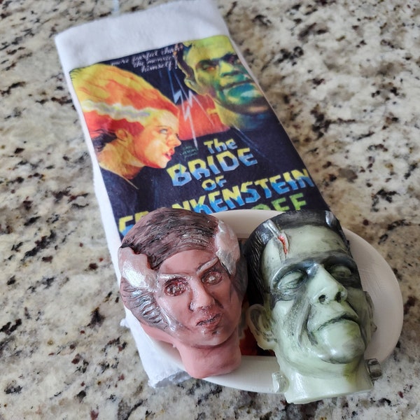 Frankenstein's Monster and Bride Soap Towel Dish 4 Piece Set Horror Bathroom Decor