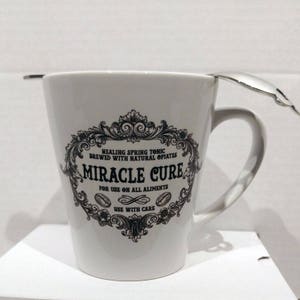 Miracle Cure Apothecary 11 ounce Latte Mug Dark Decor, Coffee Gift