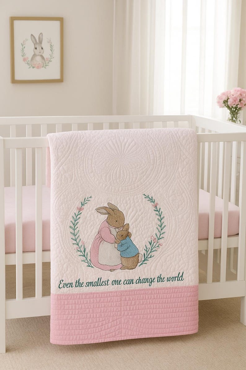 Handmade Embroidered Quilt – Peter Rabbit Inspired – Baby Shower Gift ...