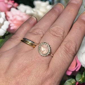 Rose Quartz Ring Sterling Silver, Textured Band Gemstone Ring, Pink Crystal Jewelry, Handmade Boho Gift for her, healing crystal, pink gem