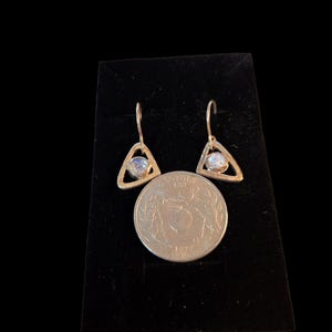 Moonstone Triangle Dangle Earrings, Sterling Silver Handmade Jewelry, Geometric Gemstone Earrings,Gift for Her,