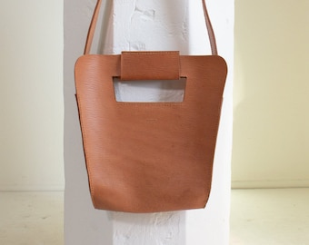 Handmade Bark embossed Tan Natural Leather Shopper Bag Handbag