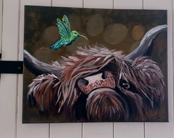 Hand painted Highland Cow acrylic painting on canvas