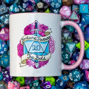 Fortune Favours The Bold - Mug - Gift for Dungeons and Dragons , TTRPG players