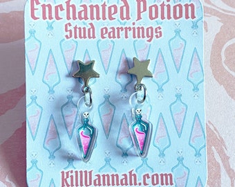 Enchanted Potion - Dangle stud earrings with stained glass effect