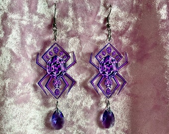 Jeweled Spider - Hook Earrings With Swarovski Crystals