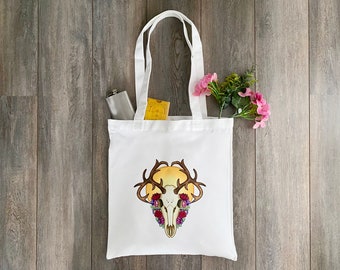 Deerly Departed - Tote bag - Deer Skull and Flowers