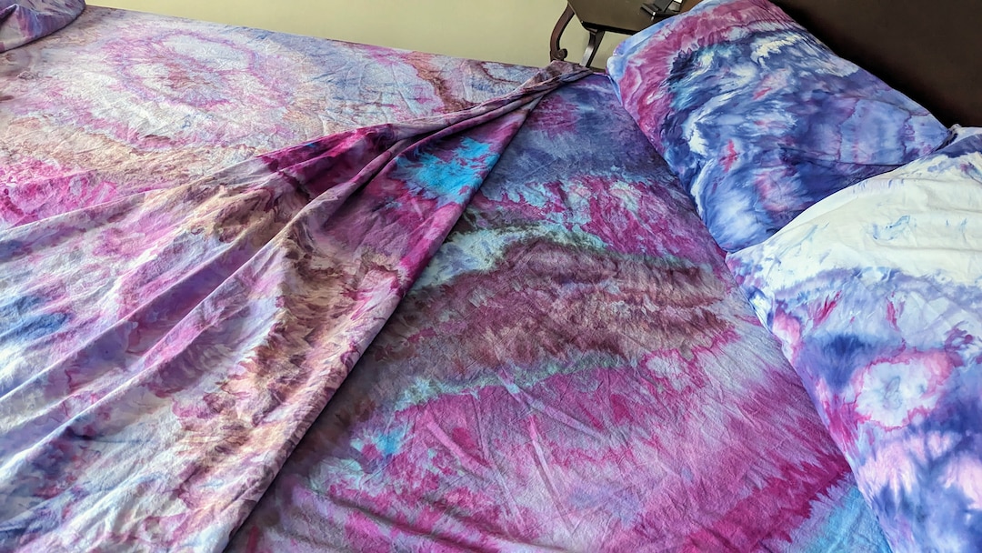 King Size Ice Dyed Organic Portuguese Cotton Sheet Set: Ruffle Edges ...