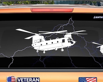 Decal of a CH-47 Chinook (Angle 4) Vinyl Sticker, Helicopter, US Army, Aviation Gift. Product not endorsed, approved or licensed by Boeing.