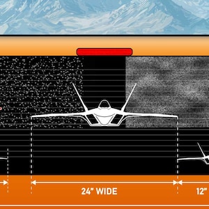 May include: A set of three all-weather vinyl decals featuring a fighter jet silhouette. The decals are available in three sizes: 8 inches wide, 24 inches wide, and 12 inches wide. The decals are designed to withstand extreme weather conditions, including rain, heat, snow, and ice. The decals are hand-made to order and are perfect for car enthusiasts.