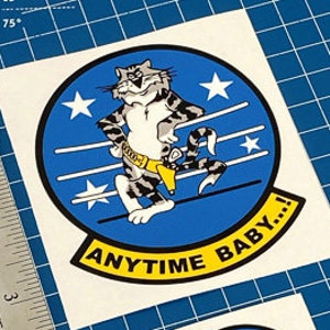 Autocollant Badge Escadron F-14 Tomcat Grumman - 10cm, Motif "Anytime Baby", France