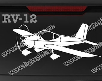 May include: A white RV-12 airplane decal with the text "www.fegraphics.com" and "Flight Engineered Graphics" on a black car. The decal is a silhouette of the airplane with the text below it. The car also has a "Veteran Owned Business" sticker on the back window.