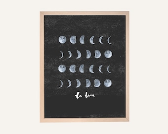 Moon Phases Illustrated Art Print - la luna