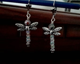 Dragonfly and angel earrings