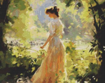 Victorian Elegance: A Sunlit Stroll in the Garden Cross Stitch Pattern #01jss