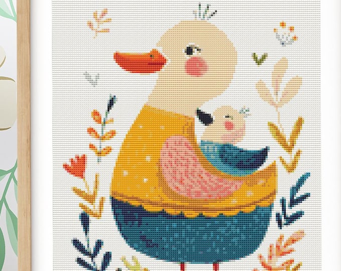 Featured listing image: Nursery Mama Duck & Baby – 14 Count Cross Stitch Pattern PDF