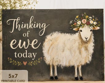 Sheep Farmhouse | Thinking Of Ewe Today | Printable 7x5 Journal Art (Digital Download)Junk Journal, Ephemera, Scrapbook, Collage