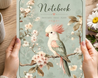 Cockatiel Floral 4-in-1 Printable Journal Bird Writing Gratitude Planner 8.5x11 Digital Download