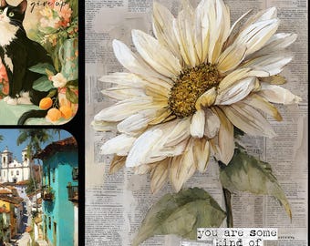 Cat Sunflower Village Wordart Junk Journal Scrapbooking Gift Tags Card Toppers PDF Download