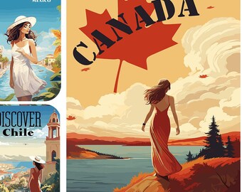 Cancún Canada Chile Egypt Travel Poster Wordart Junk Journal Scrapbooking Card Toppers PDF Download