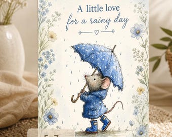 Rainy Day Mouse Card | Watercolor Art (Digital Download)