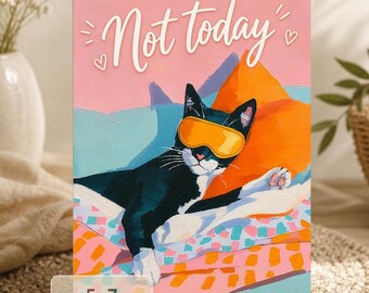 Cozy Cat Relaxing Art Print | Humorous Feline Greeting Card (Digital Download)
