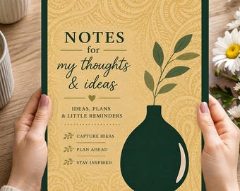 Green Botanical Vase 4-in-1 Printable Journal Thoughts Ideas Planner Gratitude Writing 8.5x11 Digital Download