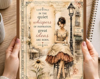 Paris Cafe 4-in-1 Printable Journal Inspirational Woman Vintage Floral Writing Gratitude Planner Digital Download