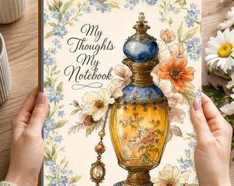 Floral Perfume Bottle 4-in-1 Printable Journal Vintage Inspired Writing Gratitude Planner Thoughts Digital Download
