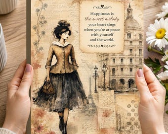 Paris Woman 4-in-1 Printable Journal Happiness Inspirational Vintage Fashion Gratitude Planner Digital Download