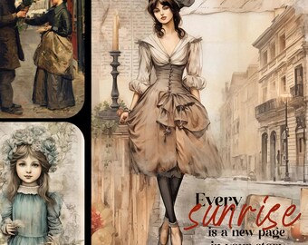 Vintage Sunrise Card Toppers Junk Journal Scrapbooking Tags PDF Download