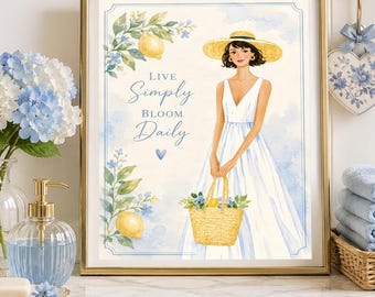 Live Simply Bloom Daily Lemon Garden Cottage 8x10 Printable Wall Art Poster Decor